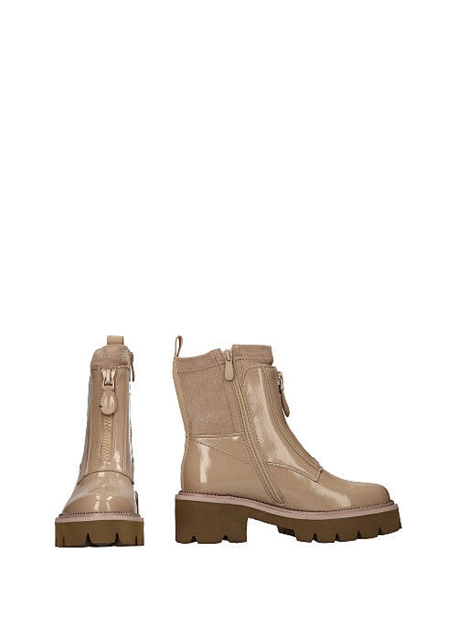 Calzado NOA HARMON | Botin Combat Combinado Tejido Efecto Charol Taupe