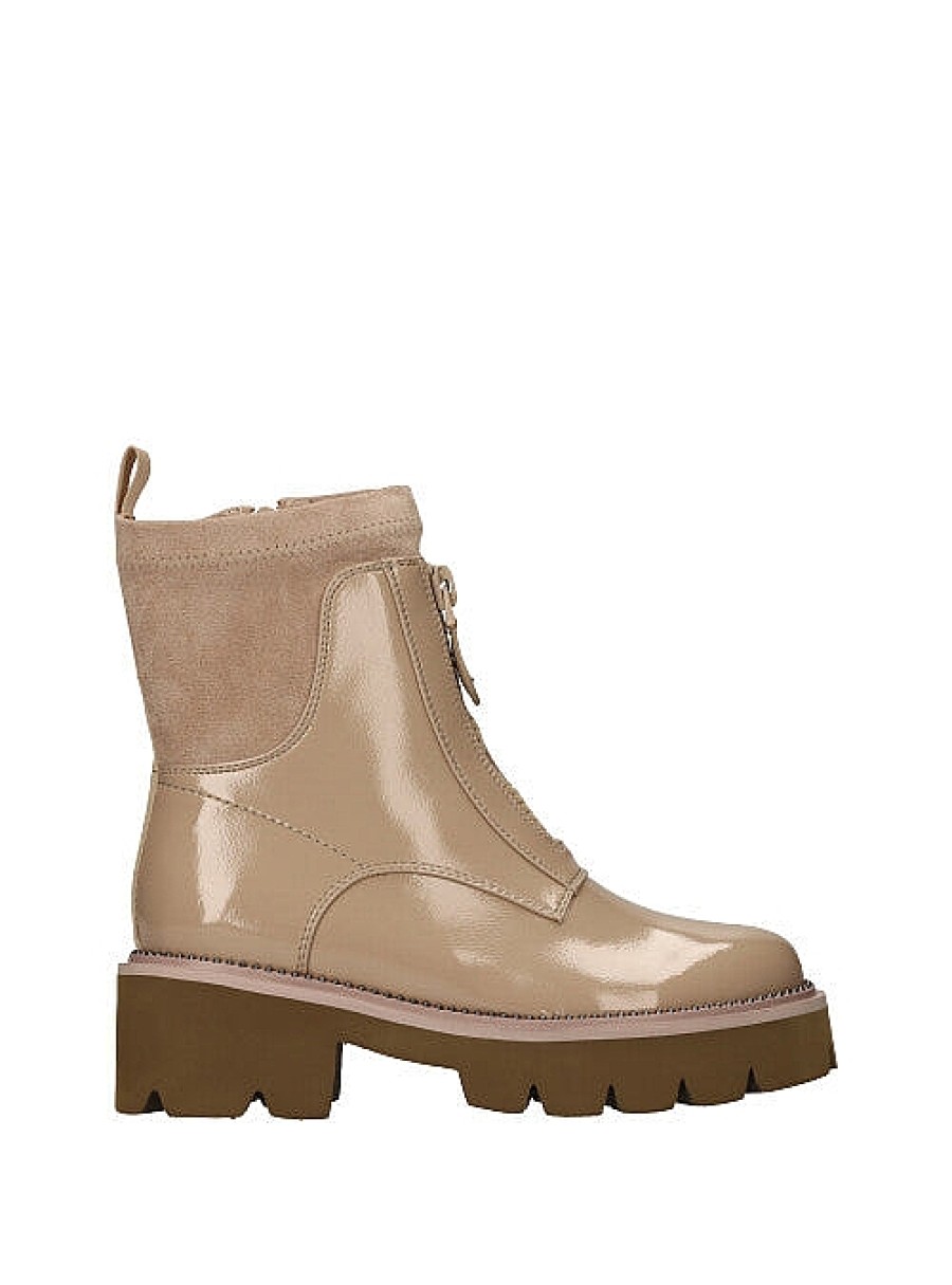Calzado NOA HARMON | Botin Combat Combinado Tejido Efecto Charol Taupe